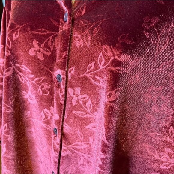 Lands End Womens Valour Floral Blouse Maroon Shimmer Shirt Plus Size 3X u - Picture 3 of 8